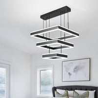 Modern LED Chandeliers Adjustable Hanging Black Pendant Light Fixture 3 Ring Flush Mount Chandeliers for Bedroom,Kitchen,Island Cafe