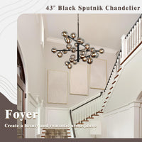 Large Sputnik Chandeliers,3 Tier 43"Globe Chandelier for High Ceiling Black
