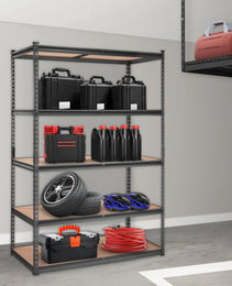 VEVOR Storage Shelving Unit, 5-Tier Adjustable, 2000 Lbs Capacity, Heavy Duty Garage Shelves Metal Organizer Utility Rack, Black, For Kitchen Pantry Basement Bathroom Laundry
