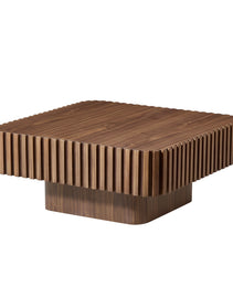 Modern 35.43 Inch Handcraft Drum Coffee Table Square Coffee Table For Living Room,Small Wooden Coffee Table With Sturdy MDF Pedesta,Walnut Color