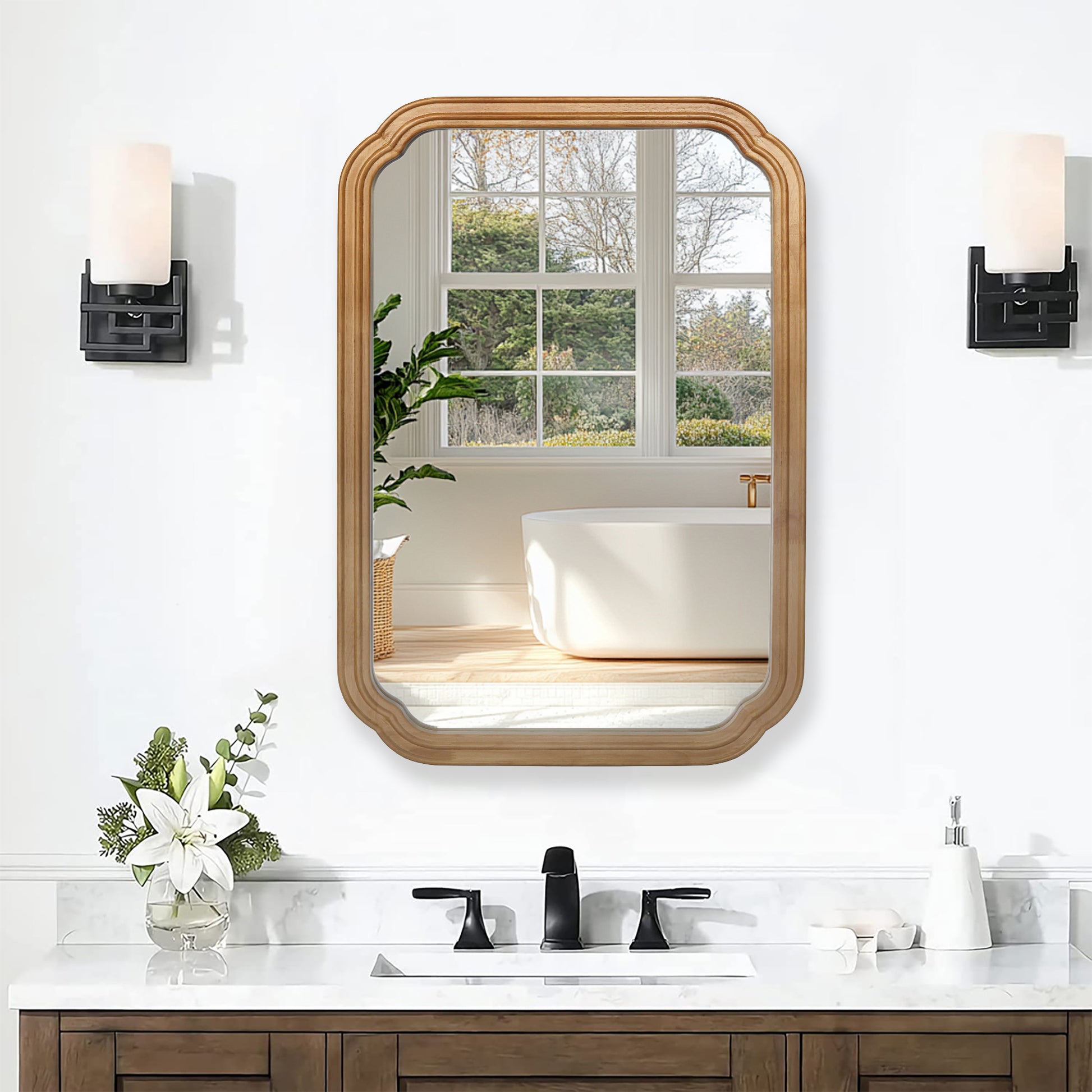 29.72x19.69 Inches Functional Mirror With Cabinet, Wood Framed Bathroom Wall Cabinet With Mirror And Adjustable Shelves, Wall Mounted Mirror With Storage For Bathroom