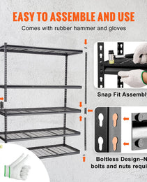 Storage Shelving Unit, 5-Tier Adjustable, 2000 Lbs Capacity, Heavy Duty Garage Shelves Metal Organizer Wire Rack, Black, For Kitchen Pantry Basement Bathroom Laundry Closet