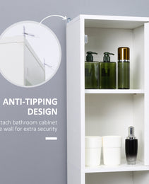 Tall Bathroom Storage Cabinet with Mirror, Wooden Freestanding Tower Cabinet with Adjustable Shelves for Bathroom or Living Room, White