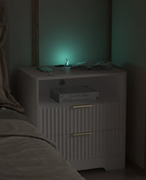 Nightstand With Charging Station, Smart Nightstand With Night Light,Bedside Tables With Storage Cabinet For Bedroom
