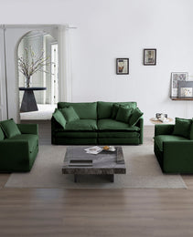 3 Piece Sofa Set With Arm Pillows And Toss Pillows , Sofa Set Include 2- Piece Of Arm Chair And One 2-seat Sofa, Space Saving Casual Sofa Set For Living Room, Green Chenille