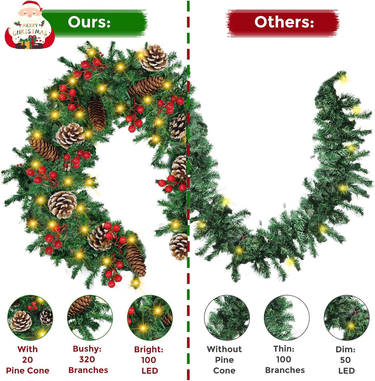 12FT Christmas Garland With Assorted Decor - Build Wreaths Or Lay Flat, Festive Must - Have - CJDS - CC