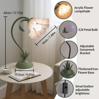Newaonasen Flower Table Lamp Cute Lily Desk Lamp Bedside Night Light -Green