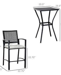 3pcs Patio Bar Set with Soft Cushion