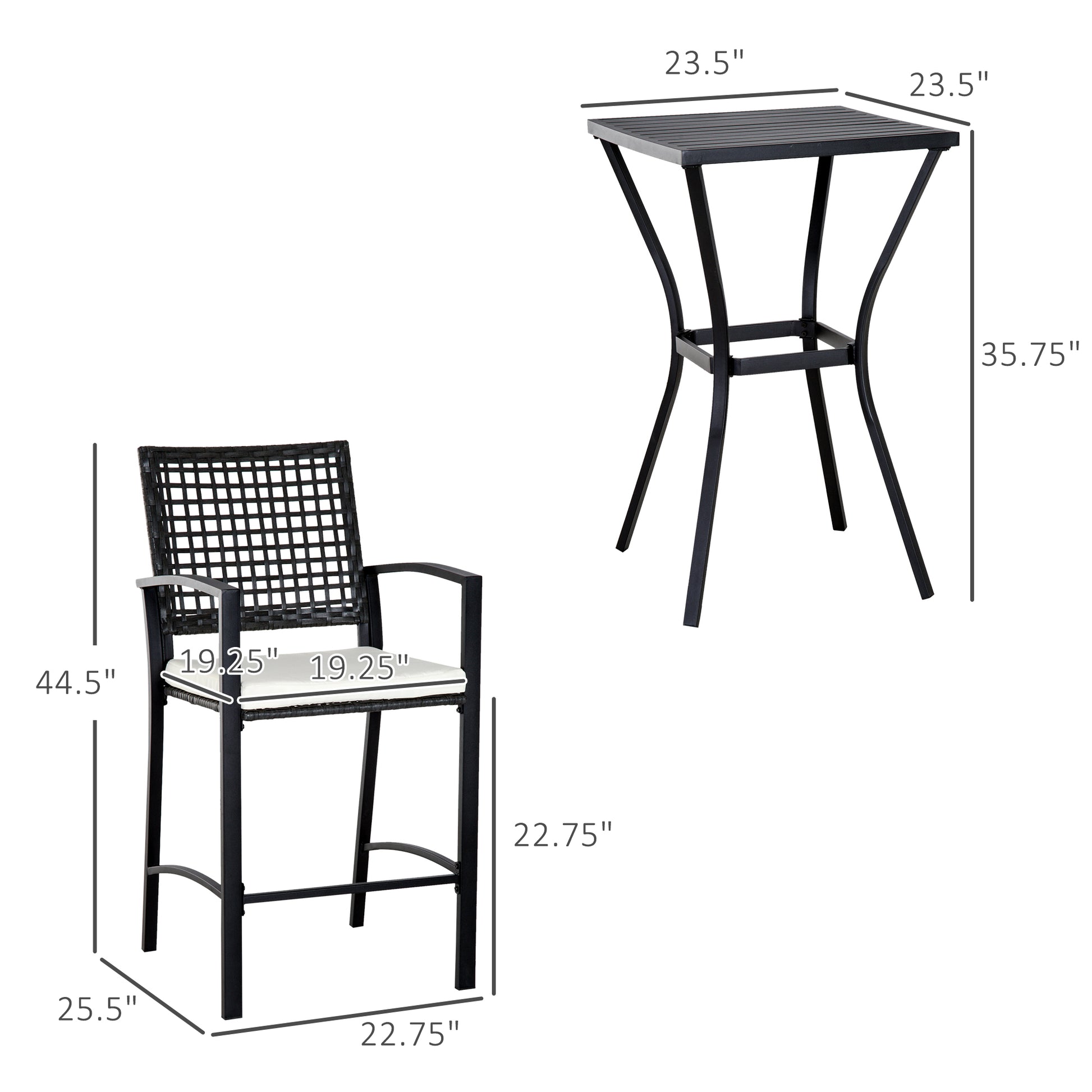 3pcs Patio Bar Set with Soft Cushion