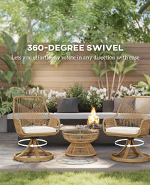 Patio Swivel Chairs Set Of 2, Rattan Patio Dining Chairs With Soft Cushions For Backyard, Lawn, Porch, Or Garden, Khaki