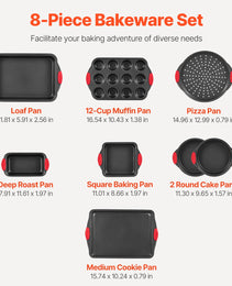 Baking Pan Set 8-Piece Nonstick Carbon Steel Bakeware Set With Silicone Handle