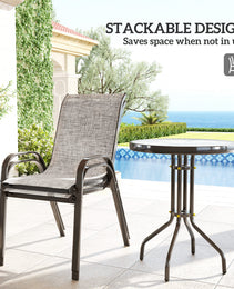 3 Pieces Bistro Set, Small Patio Furniture Set With Stackable Chairs And Glass Table For Backyard, Balcony, Gray