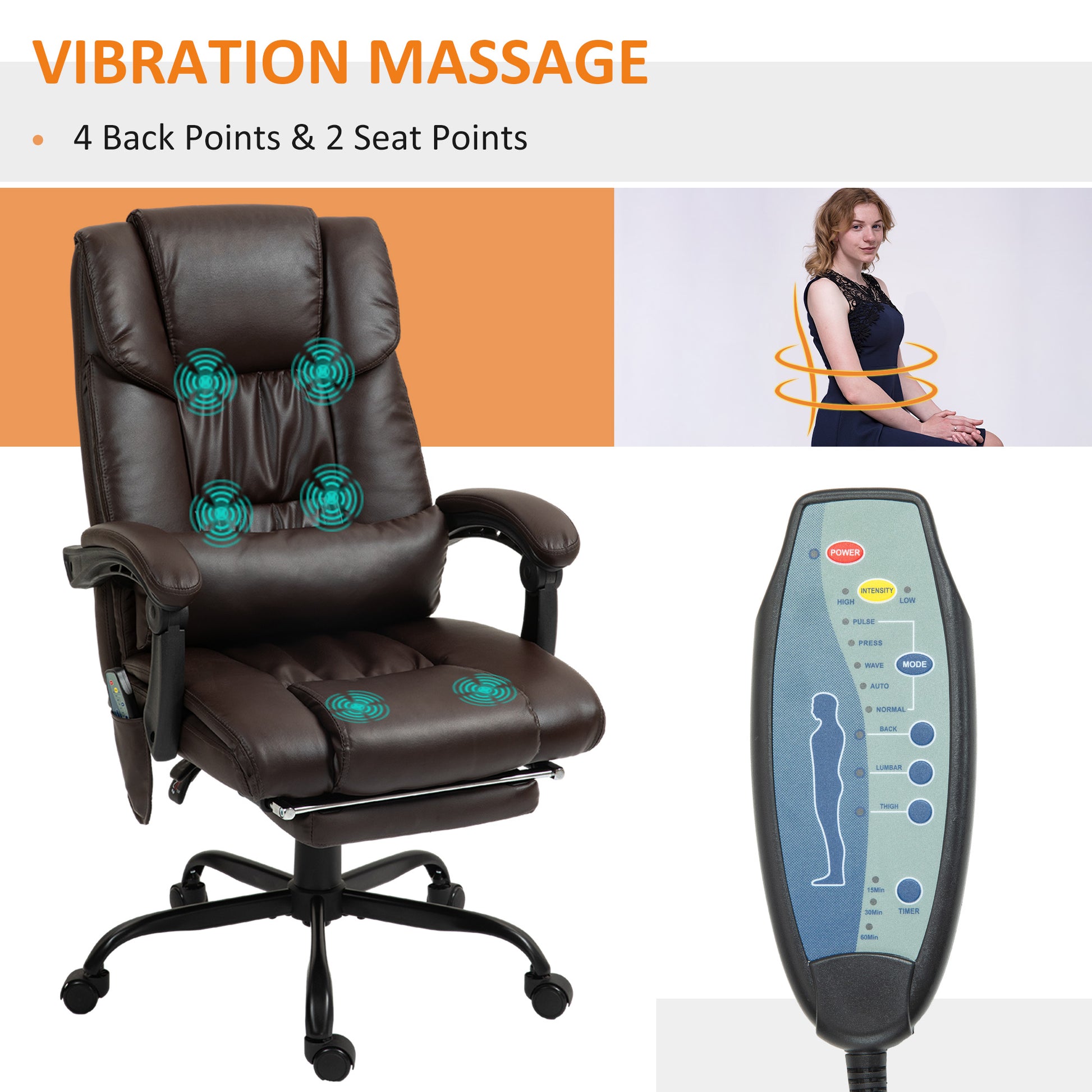 Massage Office Chair With 6 Vibrating Points, High Back Reclining Office Chair With Footrest And Remote, Brown