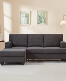 86'' L Shaped Couch With Armrest Organizer,3 Seats Sofas With Movable Ottoman,Comfy Sectional Sofa With Thick Cushion,Linen Sectional Couches For Living Room,Bedroom,Apartment,Dark Gray