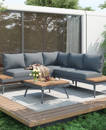 Outdoor V-Shaped 4-Piece Alum Patio Sofa Set