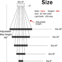 Large Modern Chandelier 5 Ring Chandeliers for High Ceiling Dimmable Black Chandelier High Ceiling Foyer Chandeliers for Living Room Dining Room Staircase