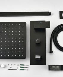 Brass Matte Black Shower Faucet With Shower System, 10 Inch Shower Head And Handheld Spray Bathroom Deluxe Faucet Combination