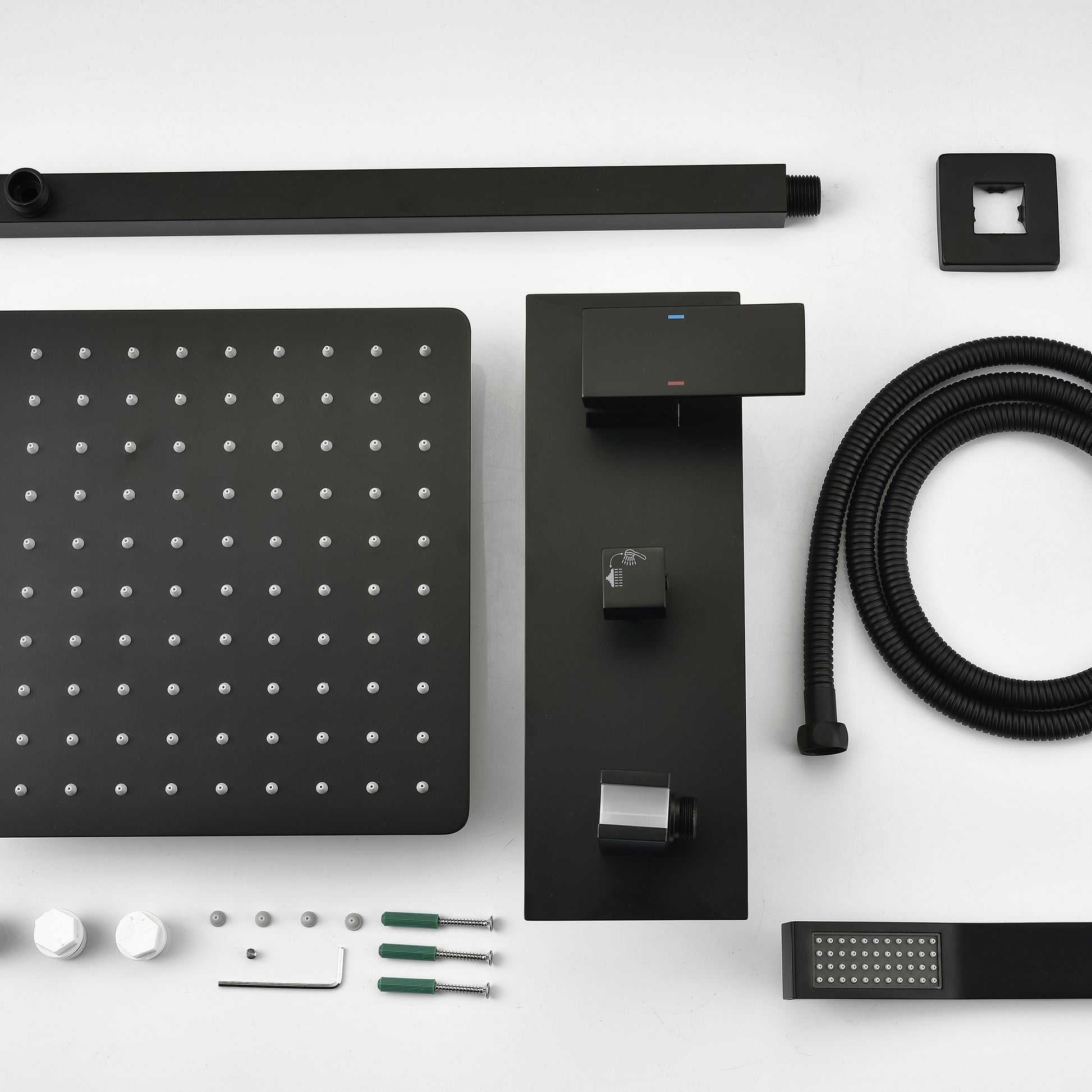 Brass Matte Black Shower Faucet With Shower System, 10 Inch Shower Head And Handheld Spray Bathroom Deluxe Faucet Combination