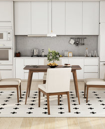 5-Piece Dining Table Set With One Solid Wood Frame Table And 4 Upholstered Chairs For Dining Room, Walnut-Light Beige