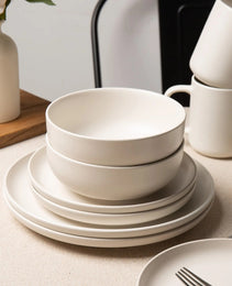12-Piece Stoneware Dinnerware Sets With Mugs  Microwave  Dishwasher Safe  Non-Toxic Dinner Plates Bowls Set  Stackable Matte Glaze Kitchenware For 3