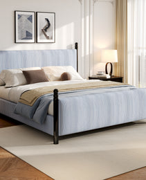 48-inch Striped Rubberwood Upholstered Bed,King