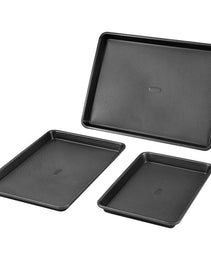 Baking Pan Set 3-Piece Nonstick Carbon Steel Bakeware Set With Silicone Handle