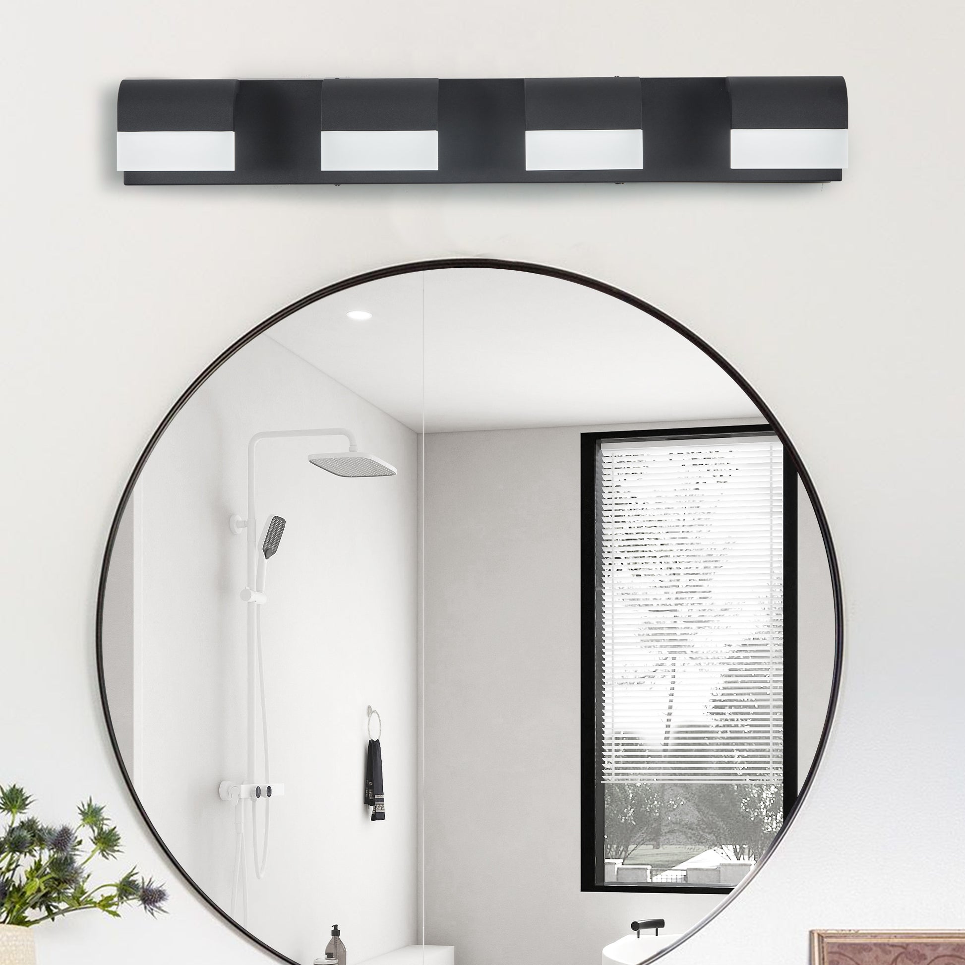 4-Light Acrylic Matte Black Bathroom Vanity Mirror Light For Mirror, Shower, And Bathroom Decor