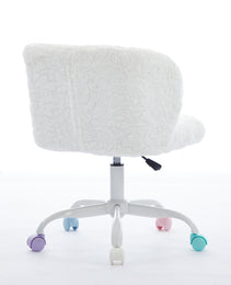 A&A Furniture Office Chair,Artificial Rabbit Hair Home Office Chair With Metal Base,Adjustable Desk Chair Swivel Office Chair,Vanity Chair  Ivory