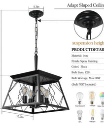4 Lights Farmhouse Chandelier For Dining Room Black