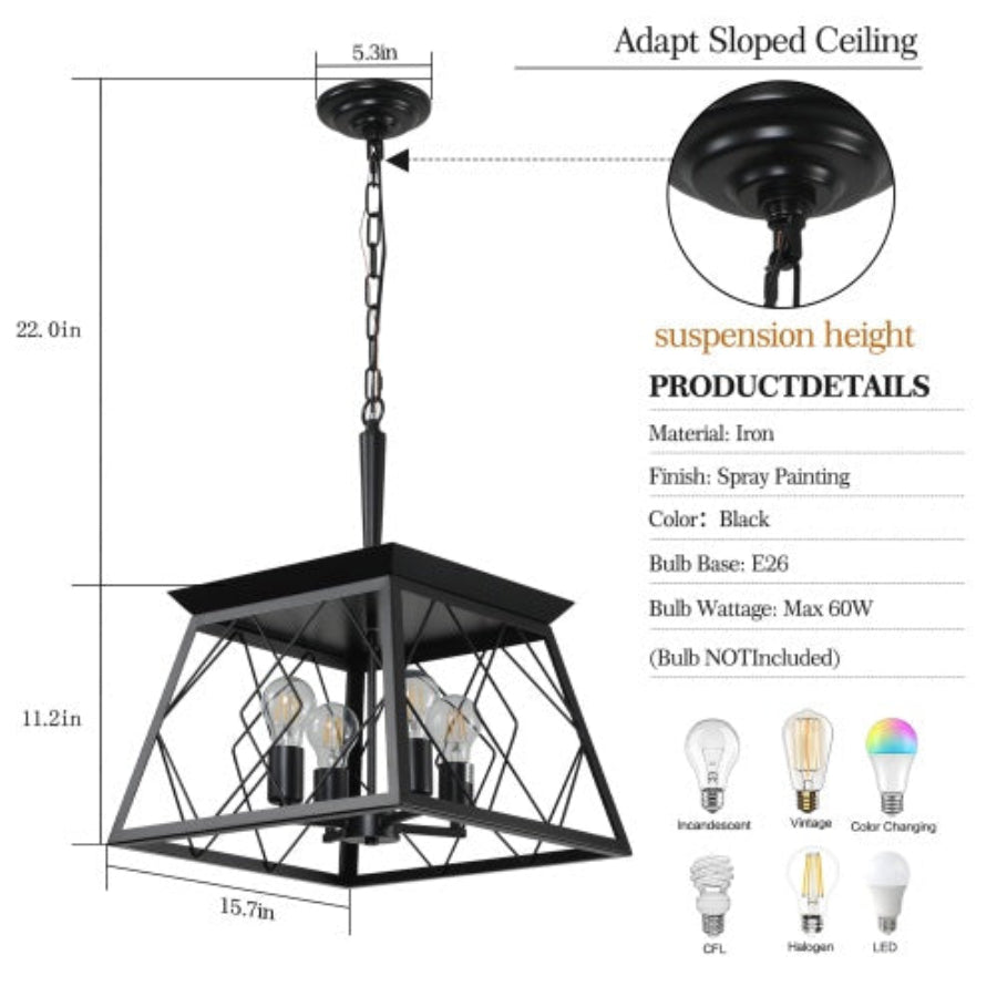 4 Lights Farmhouse Chandelier For Dining Room Black