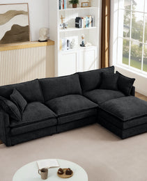 Modular Sectional Sofa, 102 Inch L Shaped Couch Set For Living Room, 3-Seater Comfy Cloud Couches With Movable Ottoman, DIY Combination, Chenille, Black