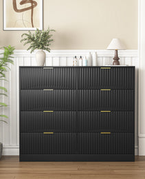 Modern 8 Drawers Dresser Chests For Bedroom,47.2 Wide Wood Chest Of Drawers With Gold Metal Handle,Drawer Organizer For Bedroom,Living Room,Hallway And Entryway,Black