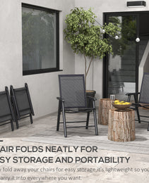 Set of 4 Outdoor Folding Chairs, Stackable Patio Dining Chairs with Armrests, Metal Frame, Black