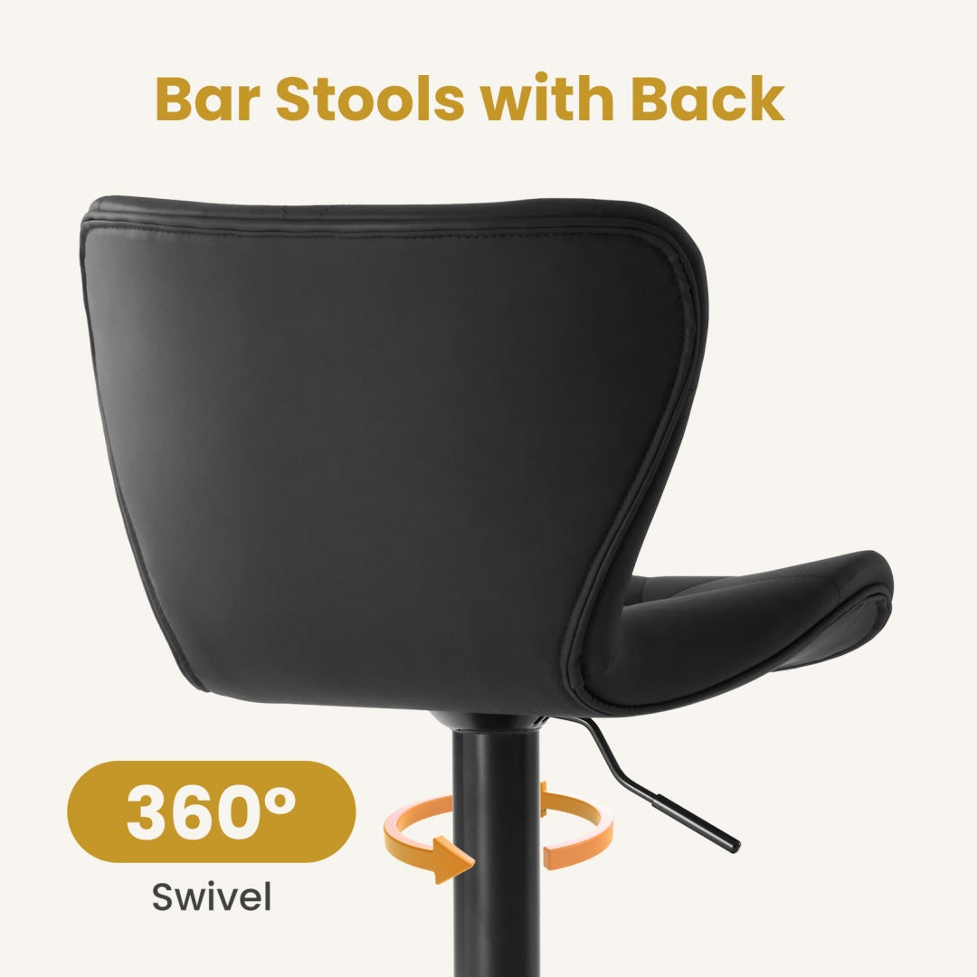 Modern Bar Stools Set Of 2, Adjustable Faux Leather Upholstered Swivel Bar Stools