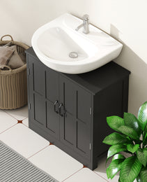 Bathroom Sink Cabinet, Pedestal Sink Cabinet With Adjustable Shelf, Black