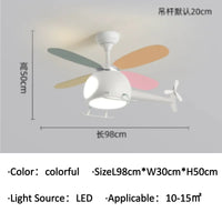 Blue Pink Airplane Children's Room Ceiling Fan Lamp Modern Colorful Helicopter Kids Bedroom Chandelier Cartoon Ceiling Light LED