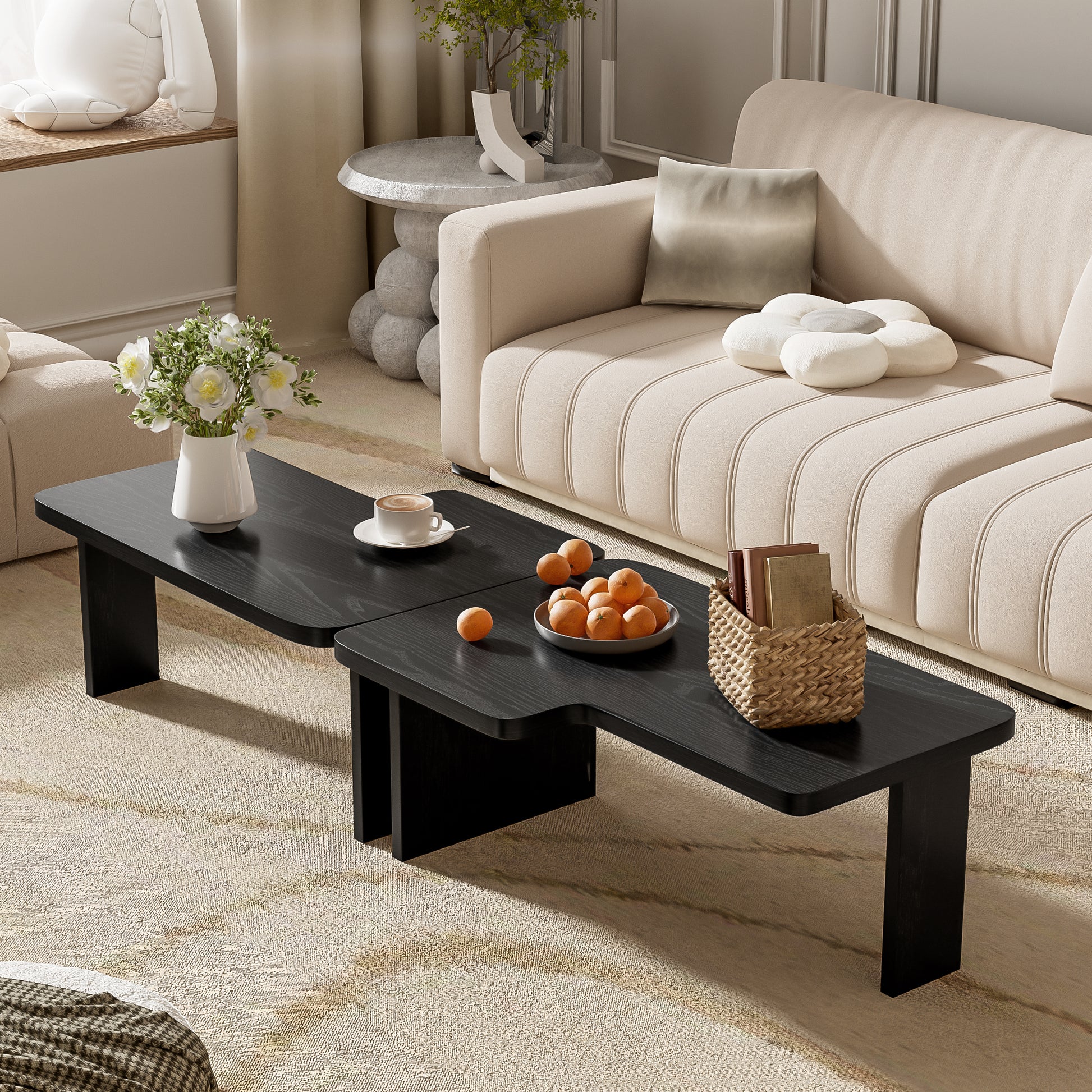U-Can Modern Minimalist Coffee Table Set, Rectangle Coffee Table With Splicing Design, Multifunctional Combination Table For Living Room