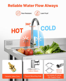 39" Stainless Steel Utility Sink Station – NSF-Certified Commercial Single Bowl with Workstation & Adjustable Storage