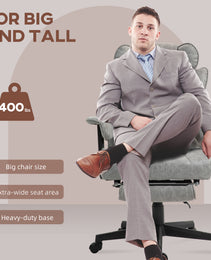 396lbs. Big and Tall Office Chair, Executive Office Chair with Footrest, Lumbar Support, and Reclining Function, Gray