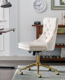 Velvet Fabric Tufted Button Home Office Chair, Adjustable Office Chair Swivel Office Chair