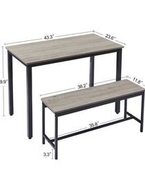Dining Table Set, Bar Table With 2 Dining Benches, Kitchen Table Counter With Chairs, Industrial For Kitchen Breakfast Table, Living Room, Party Room, Grey And Black,43.3inL X 23.6inW X 29.9inH