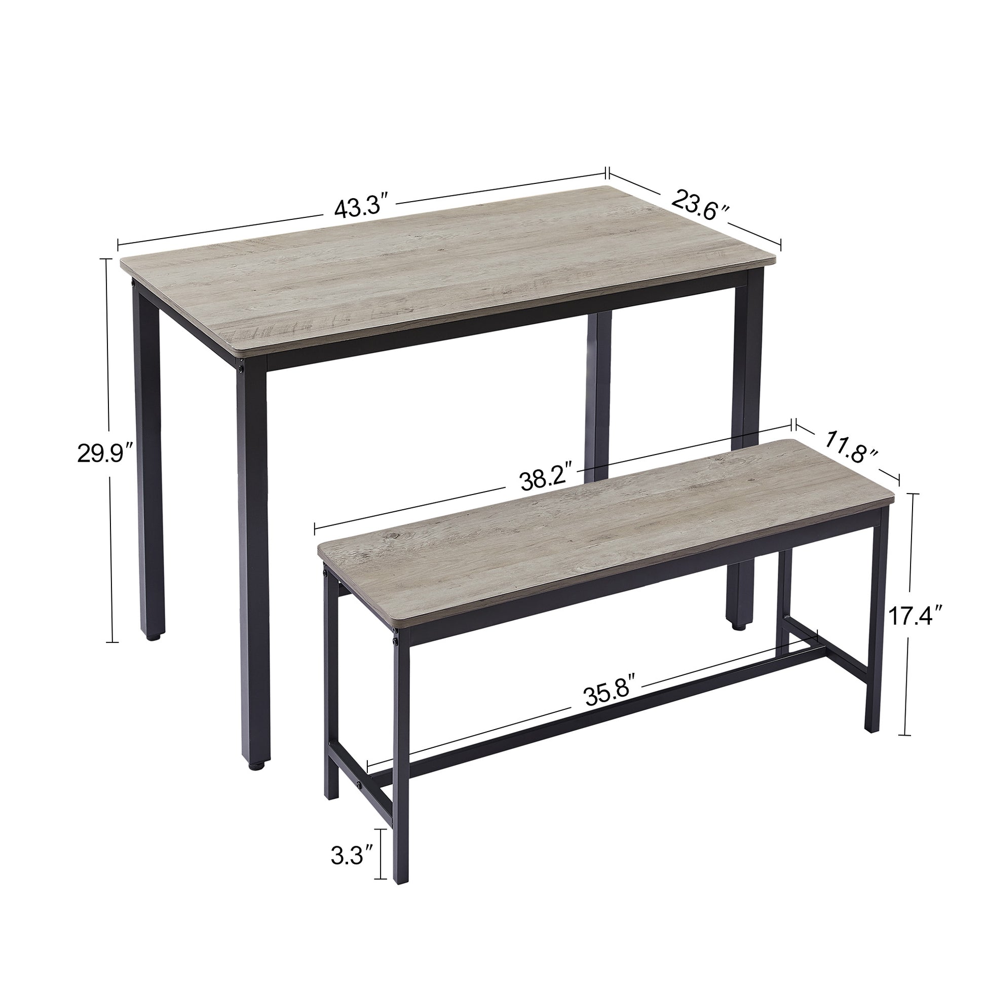 Dining Table Set, Bar Table With 2 Dining Benches, Kitchen Table Counter With Chairs, Industrial For Kitchen Breakfast Table, Living Room, Party Room, Grey And Black,43.3inL X 23.6inW X 29.9inH