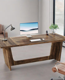 70.87-Inch Executive Computer Desk: Large Home Office Desk With Solid Wooden Pedestal, Industrial Wood Study Writing Table