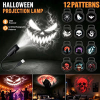 USB Projector Light Halloween Ghost Skull Night Light Switchable Pattern LED Projector Lamp for Room Ceiling Window Wall Decor