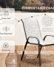 3 Pieces Bistro Set, Small Patio Furniture Set With Stackable Chairs And Glass Table For Backyard, Balcony, Gray
