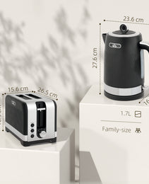 Textured Obsidian Series: 3000W Rapid-Boil Kettle & Wide-Slot Toaster Set