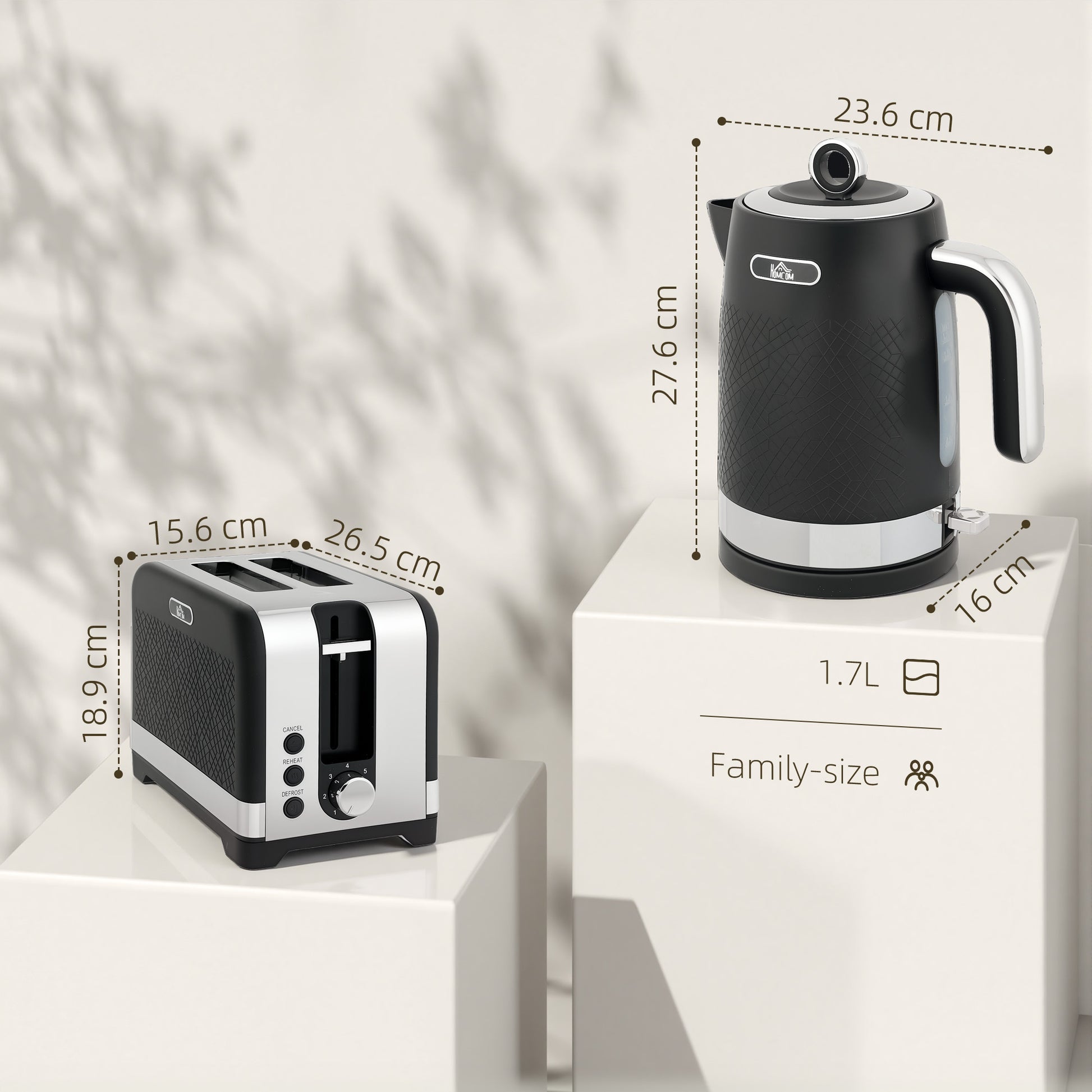 Textured Obsidian Series: 3000W Rapid-Boil Kettle & Wide-Slot Toaster Set
