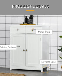 Freestanding Bathroom Floor Cabinet, Wooden Bathroom Cabinet with 2 Doors, 2 Drawers and Adjustable Shelf, White