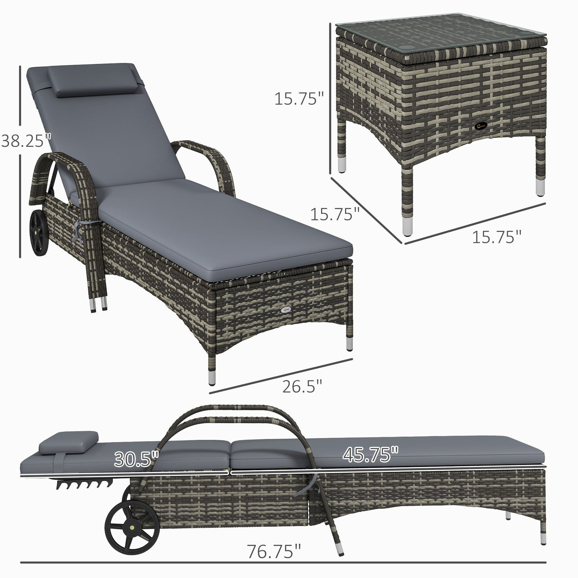 Patio Chaise Lounge Chair Set of 2 with Table