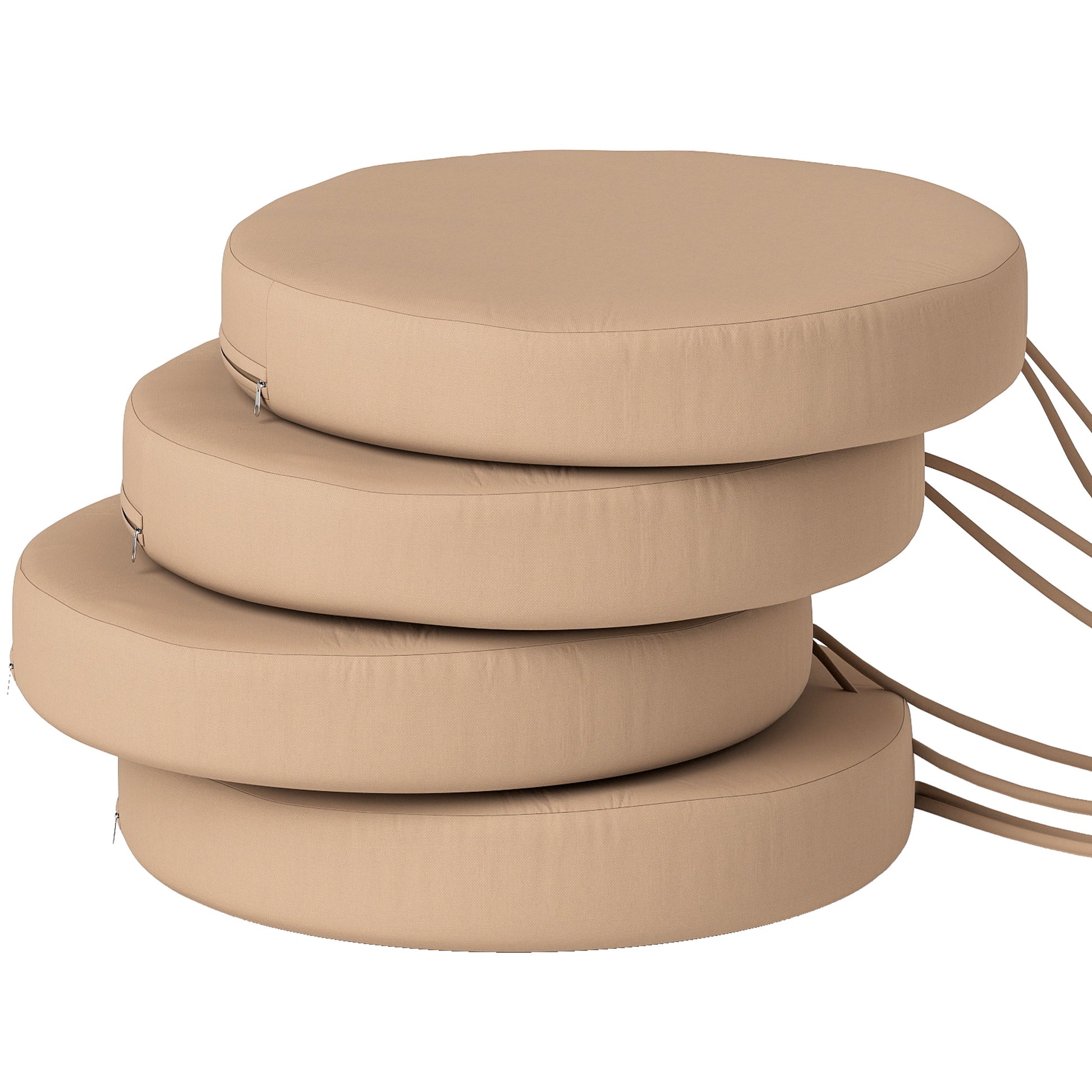 Patio Chair Cushions Set Of 4 Round Seat Cushions For Dining Bistro Chairs Machine Washable, 15 X 15 X 3, Khaki